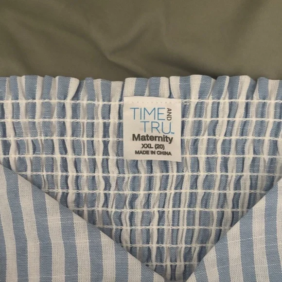 Maternity Blue and White Striped Ruffle Sleeve Tank Top - Picture 3 of 4